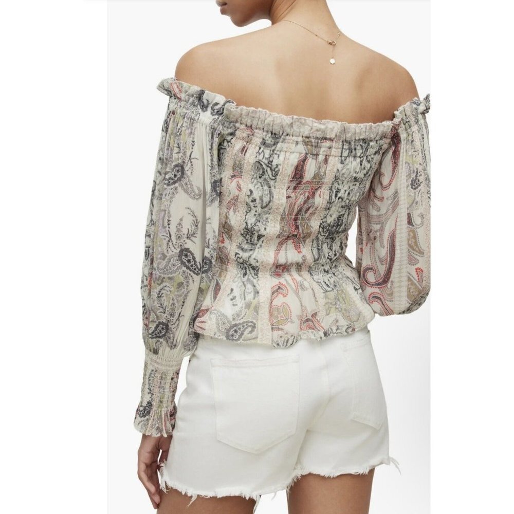 All Saints Lara Makutu Large Soft Pink Size 12 Smocked Cropped $229 - Picture 2 of 12